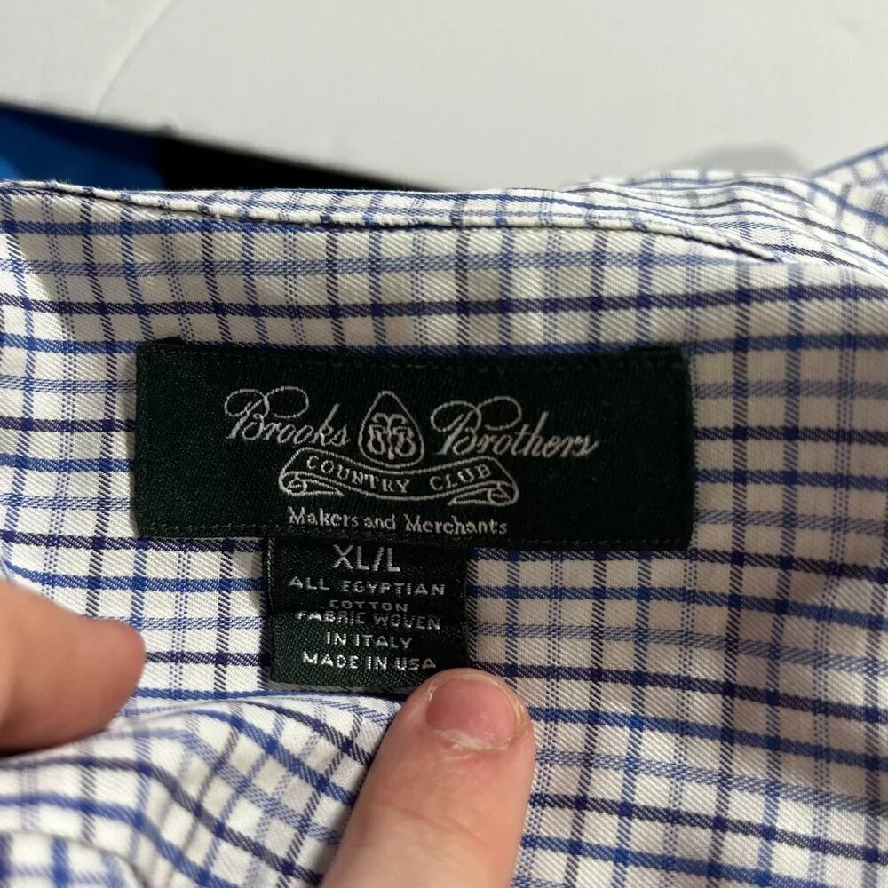 Brooks Brothers Blue and White Check Dress Shirt Egyptian Cotton Size XL/L